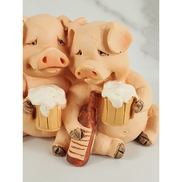 Pigs Drinking Buddies Mini Piglet Piggy Figurine 3 1/2" Resin 90s Home Decor Vtg - Picture 3 of 14